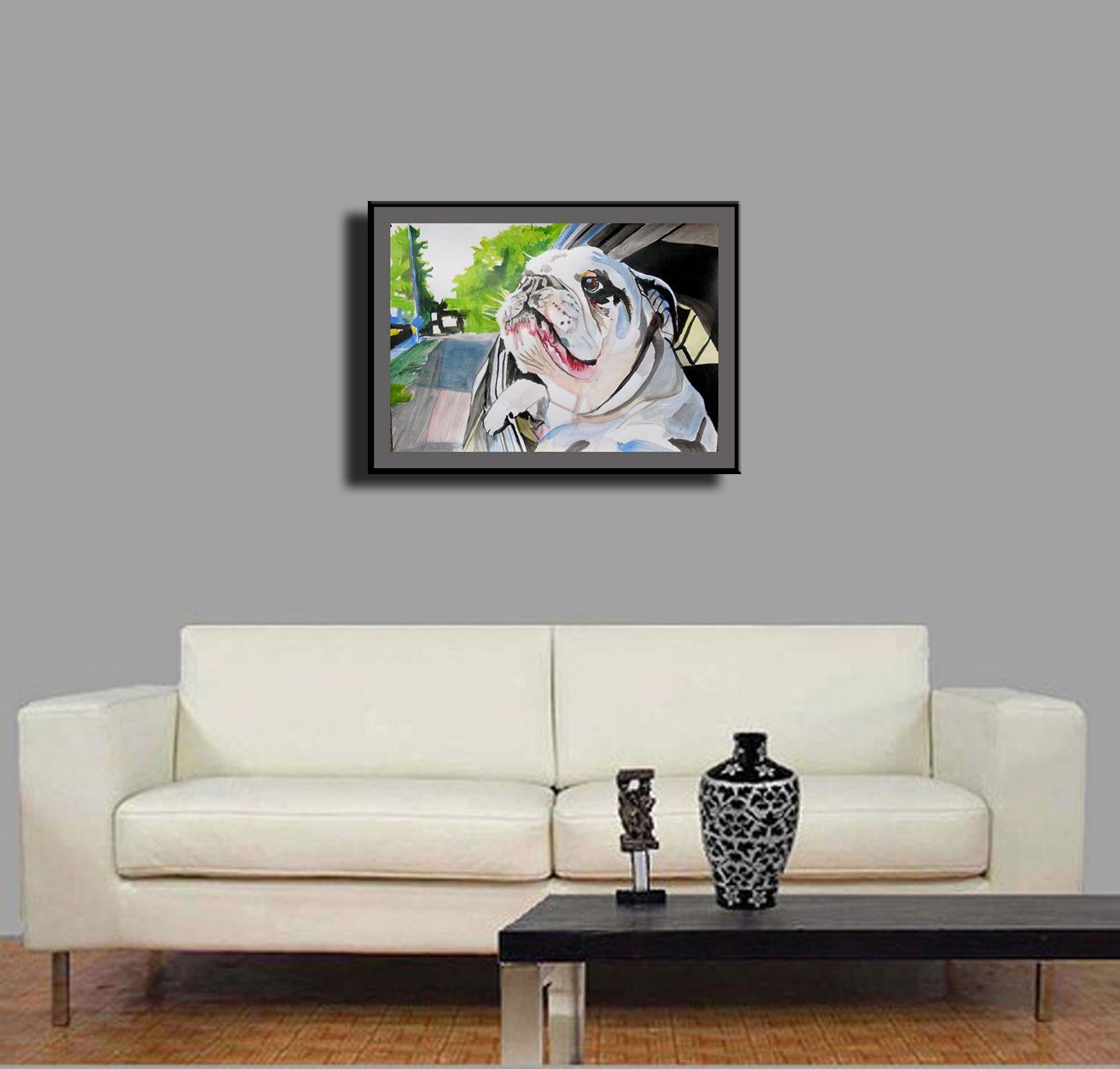 Bulldog, Painting, Acrylic on Paper For Sale 1