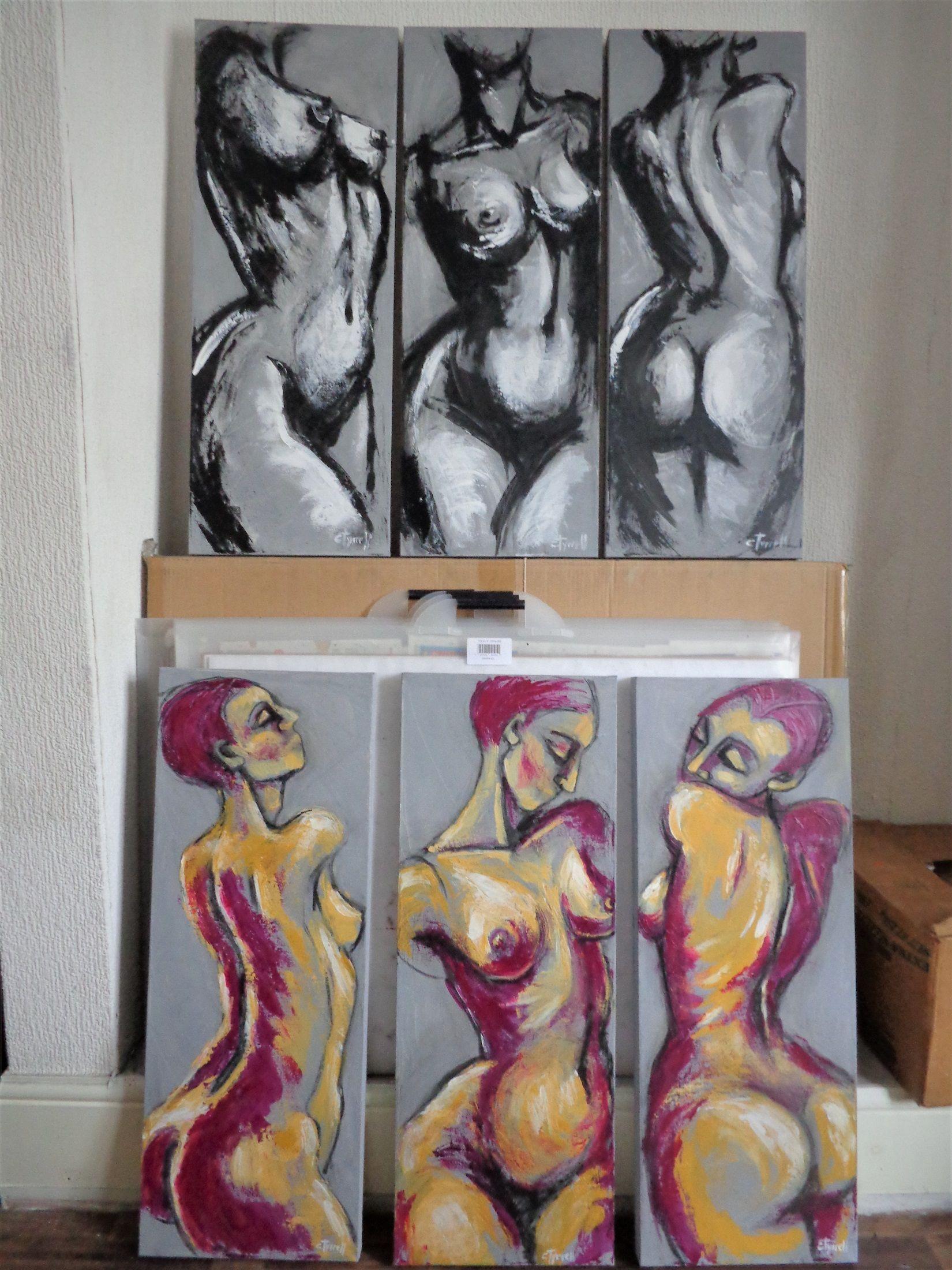 Triptych - Three Pink Graces, Painting, Acrylic on Canvas For Sale 3