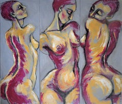 Triptych - Three Pink Graces, Painting, Acrylic on Canvas