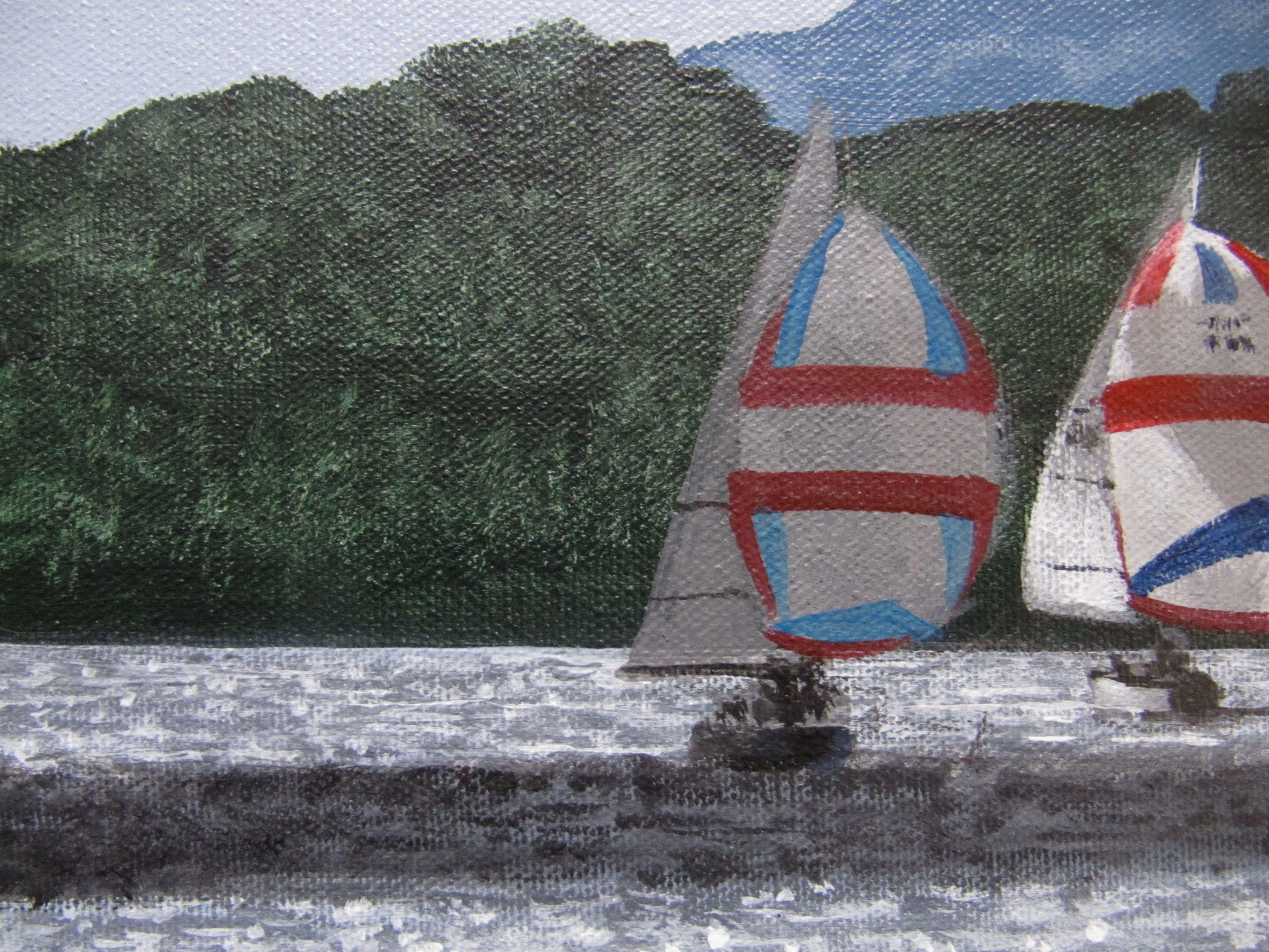 Sunlit Spinnakers, Painting, Acrylic on Canvas For Sale 1