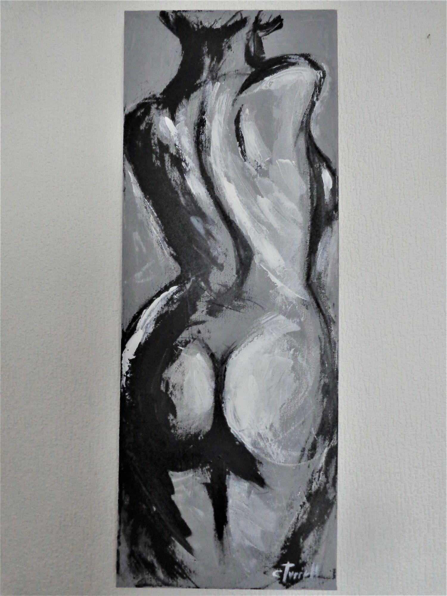 Triptych - Three Grey Graces, Painting, Acrylic on Canvas For Sale 2