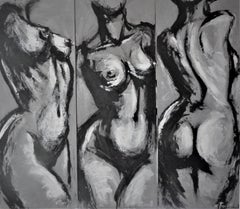 Triptych - Three Grey Graces, Painting, Acrylic on Canvas
