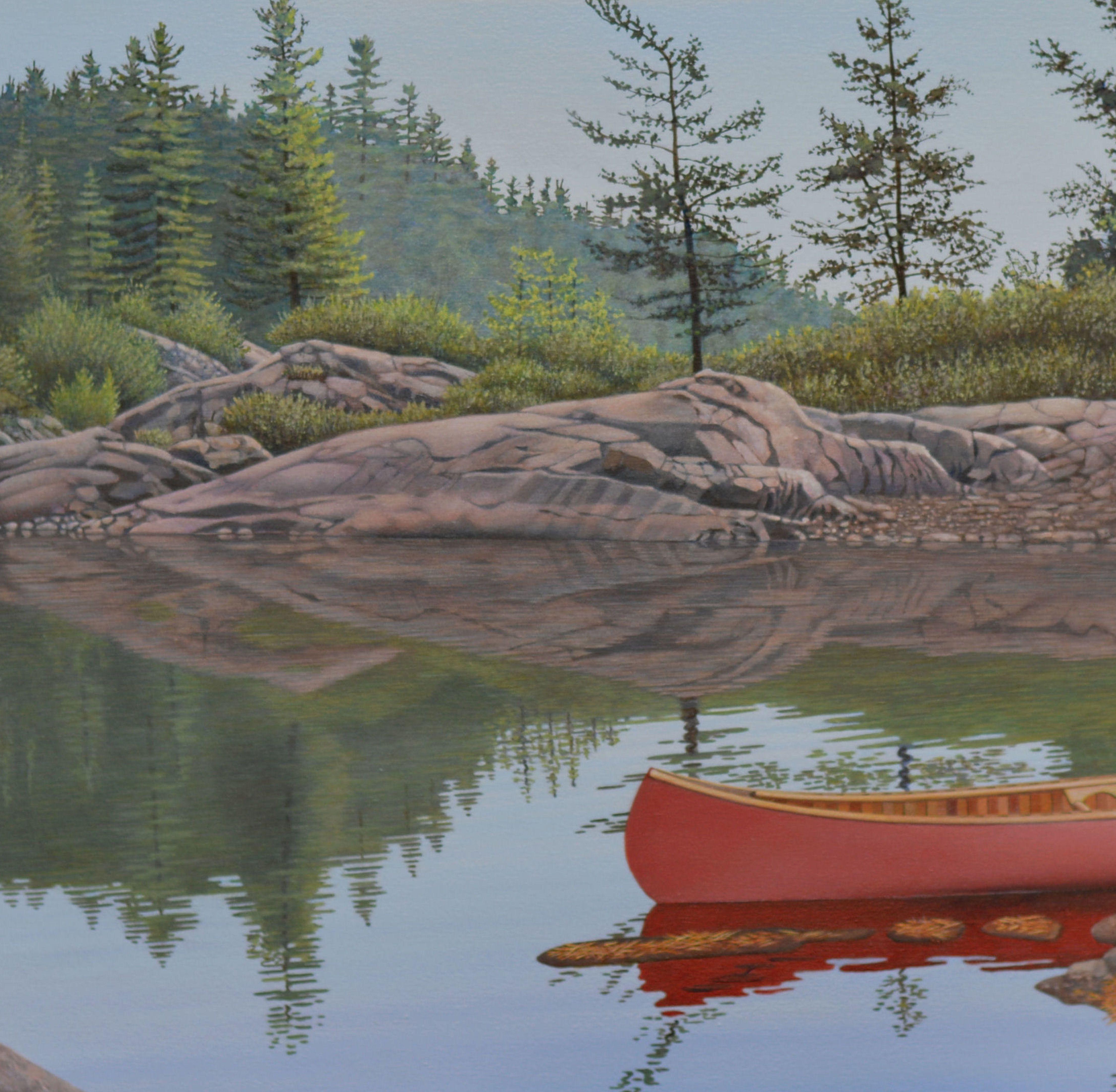 This scene was created from a combination of photos my wife Loretta and I took while on vacation in Canada's northland.  I take my favorite elements and compose the final scene from my imagination.  ** Please note that due to the size of the canvas,
