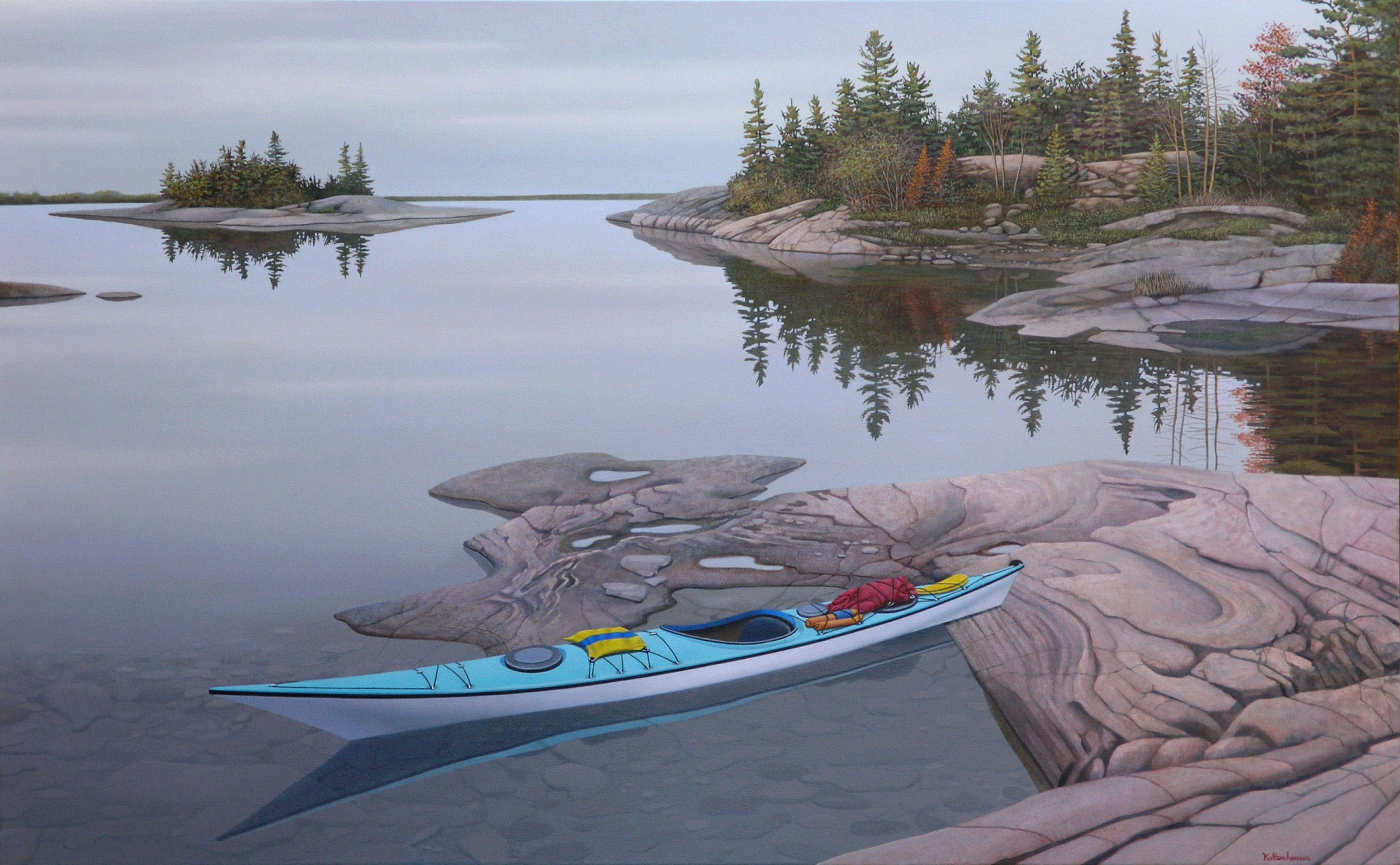 Lone Kayak, Gemälde, Acryl auf Leinwand – Painting von John Kaltenhauser