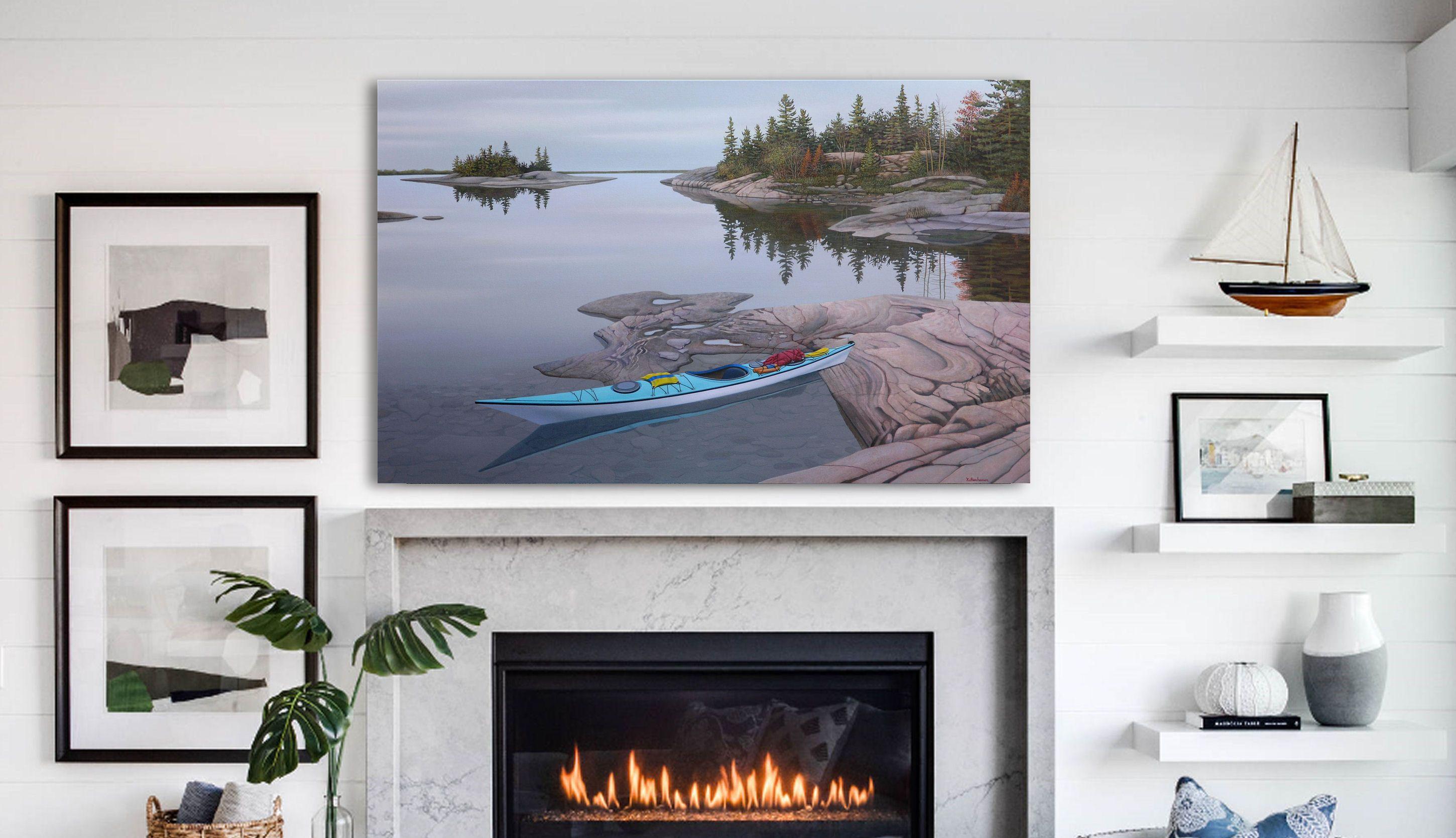 Lone Kayak, Gemälde, Acryl auf Leinwand im Angebot 1
