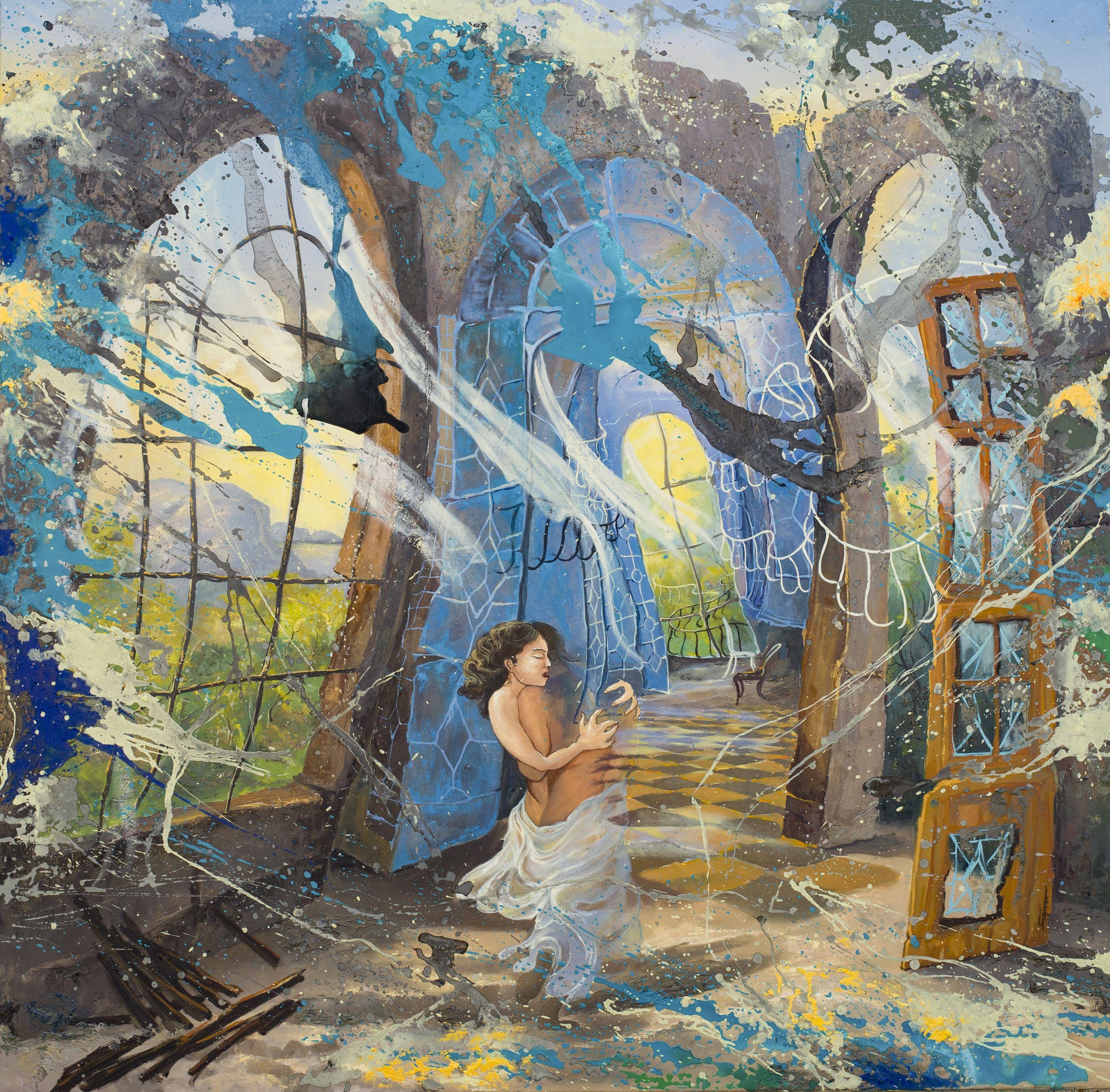 I rumori delle case, Pittura, Olio su tela - Painting di Amelia Galli