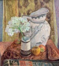 Still Life With Hydrangea Flower and Fruit, Painting, Oil on Canvas