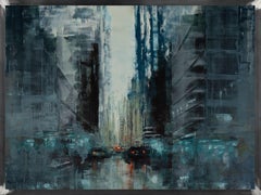 New York dark noon IV, Painting, Oil on Wood Panel