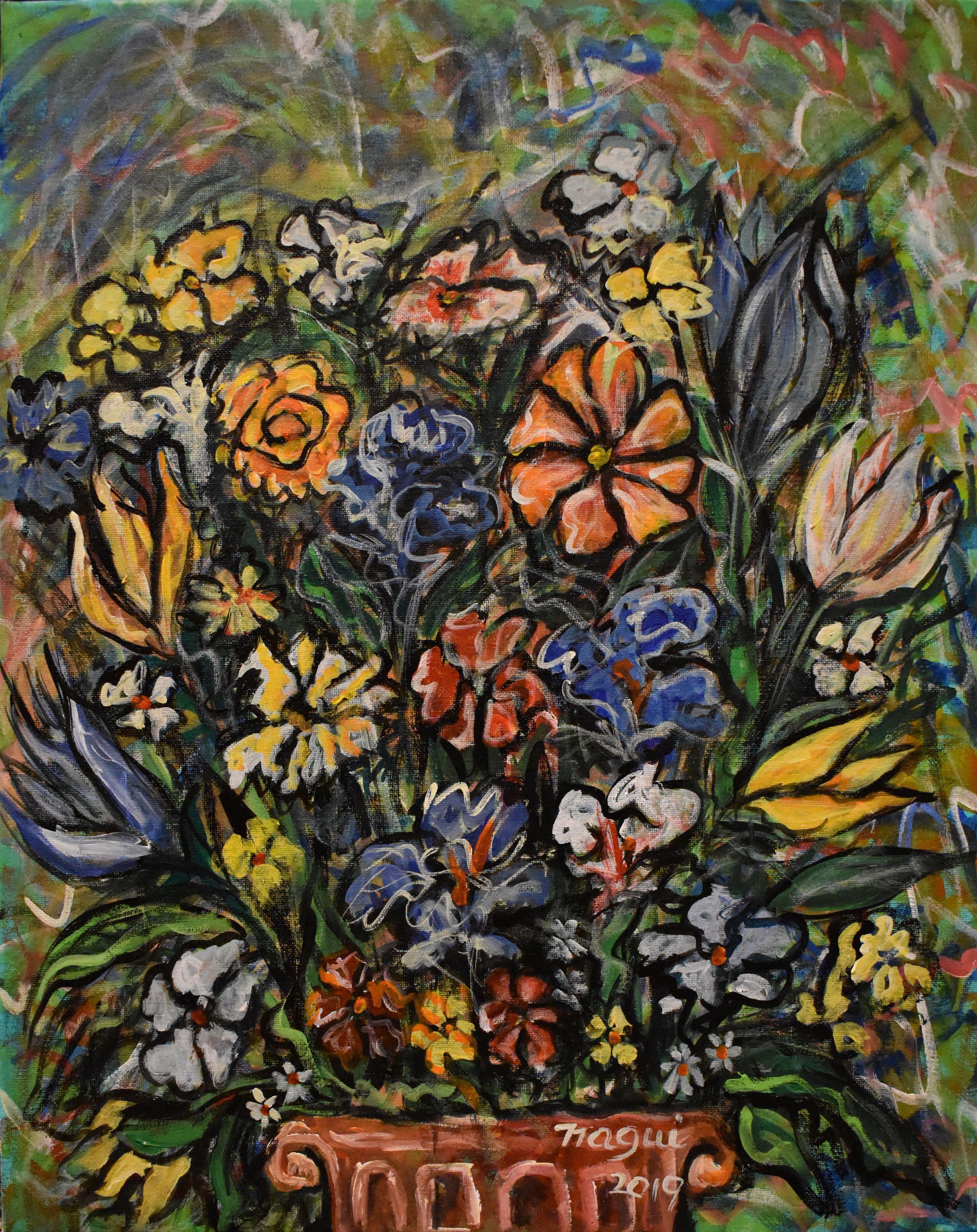 flowers 07  Acrylic on canvas  16X20 inches  made in 2019 :: Painting :: Impressionist :: This piece comes with an official certificate of authenticity signed by the artist :: Ready to Hang: Yes :: Signed: Yes :: Signature Location: Front :: Canvas