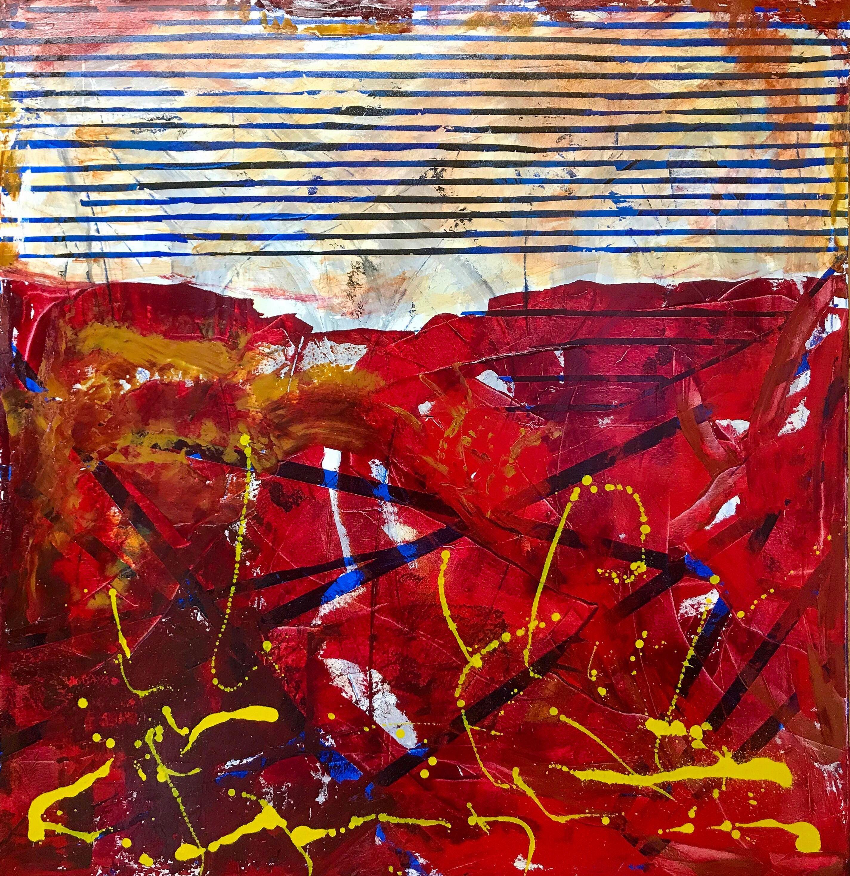 Abstract Painting Dan Louth - Red profond, peinture, huile sur toile
