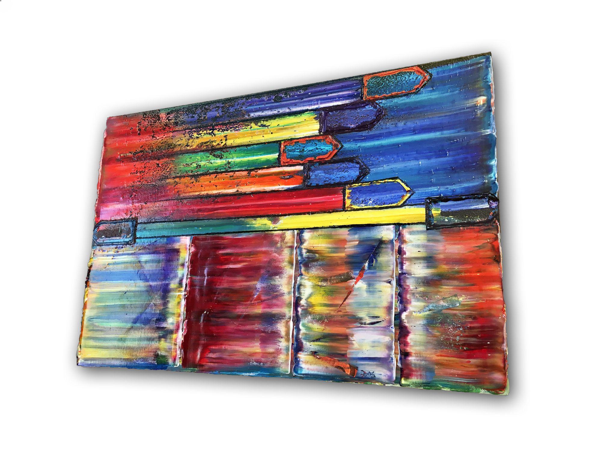 This is a unique and original PMS abstract oil painting and one of my personal favorites. It is part of a series of highly textured, semi-design oriented pieces on canvas. This painting has huge sweeping, streaking, and textured color that is