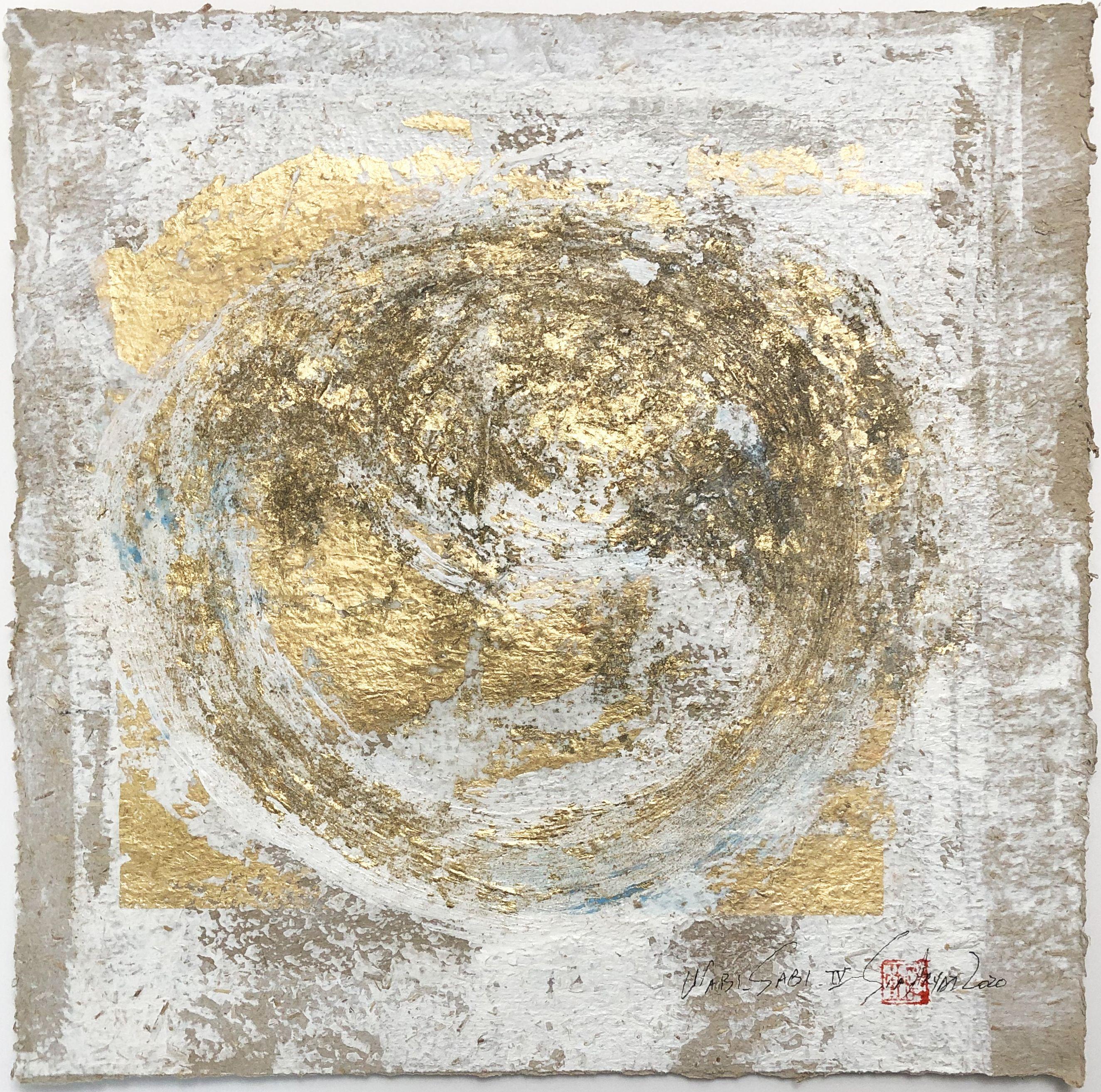 Sia Aryai Abstract Painting - Wabi-Sabi.IV  gold Leaf/Japanese parchment, Painting, Acrylic on Paper