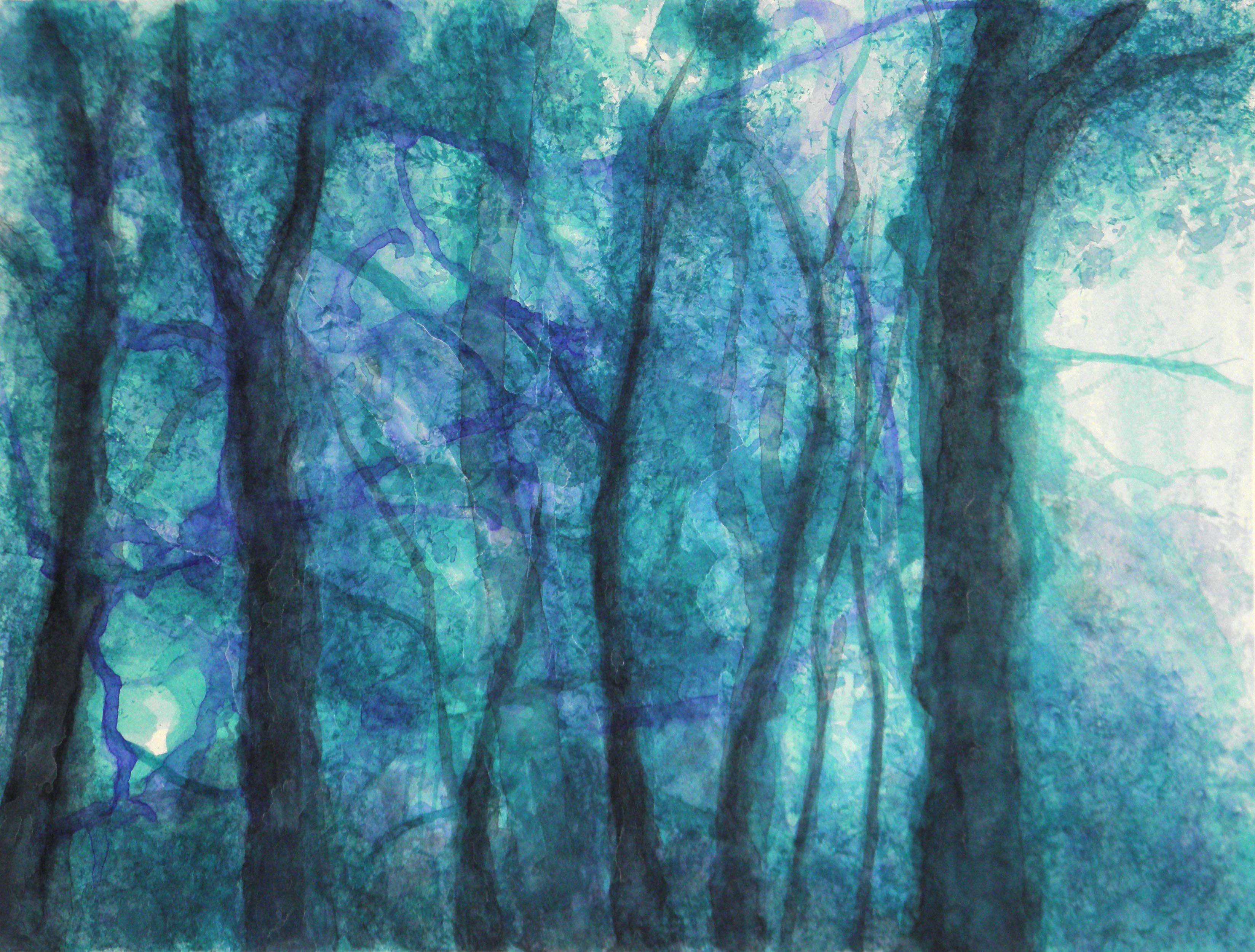 In the woodland : The witches trees #2, Painting, Watercolor on Paper - Art by Fabienne Monestier