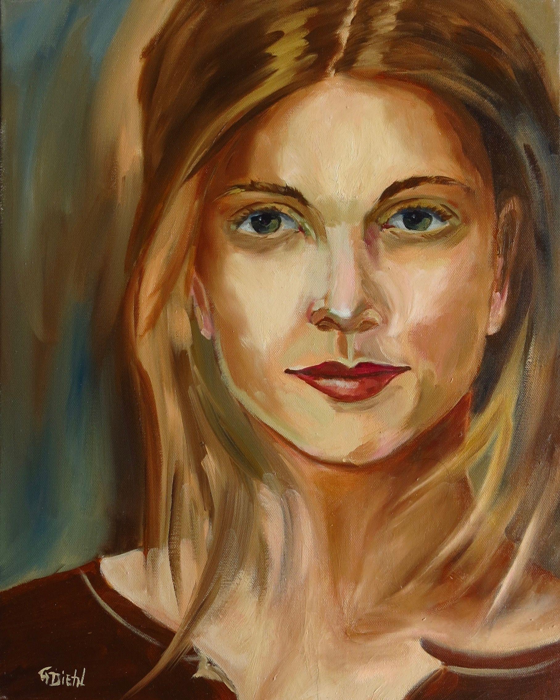 This female portrait has been done in oil paints on a stretched 16"x20" canvas. It is done in the realism style.   If you have any questions or comments, please feel free to ask me. I'm here to help with any fine art decisions you may have. 