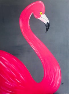 pink flamingo, Painting, Acrylic on Canvas