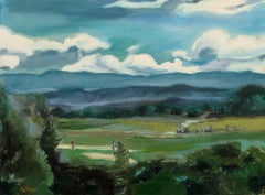 Golf under Cumulus Cloud Sky, Painting, Oil on Canvas