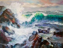 Peinture à l'huile sur toile, vagues océaniques