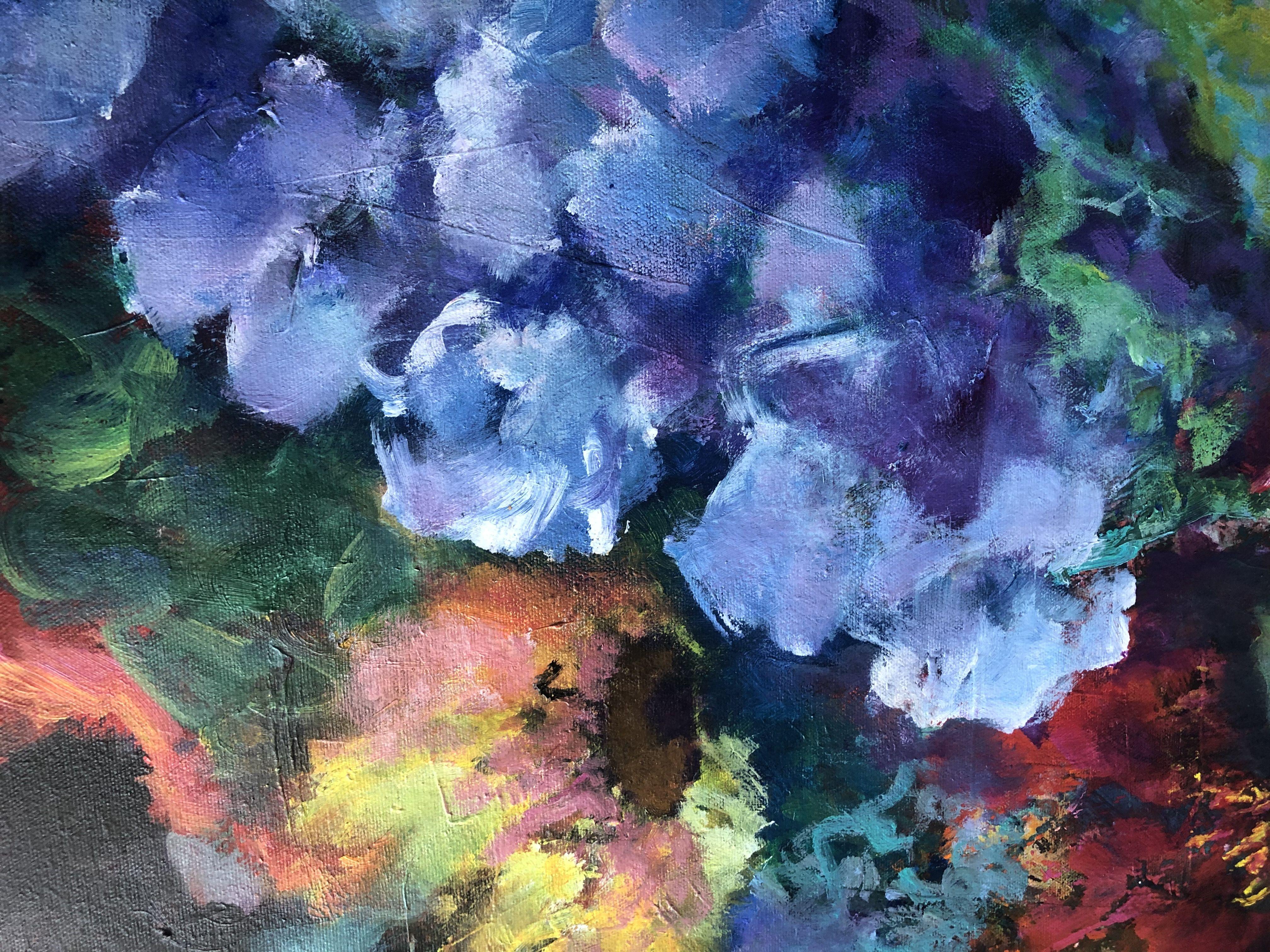 Poppies and lupins dominate this expressive floral bouquet. :: Painting :: Contemporary :: This piece comes with an official certificate of authenticity signed by the artist :: Ready to Hang: Yes :: Signed: Yes :: Signature Location: Mid Bottom ::