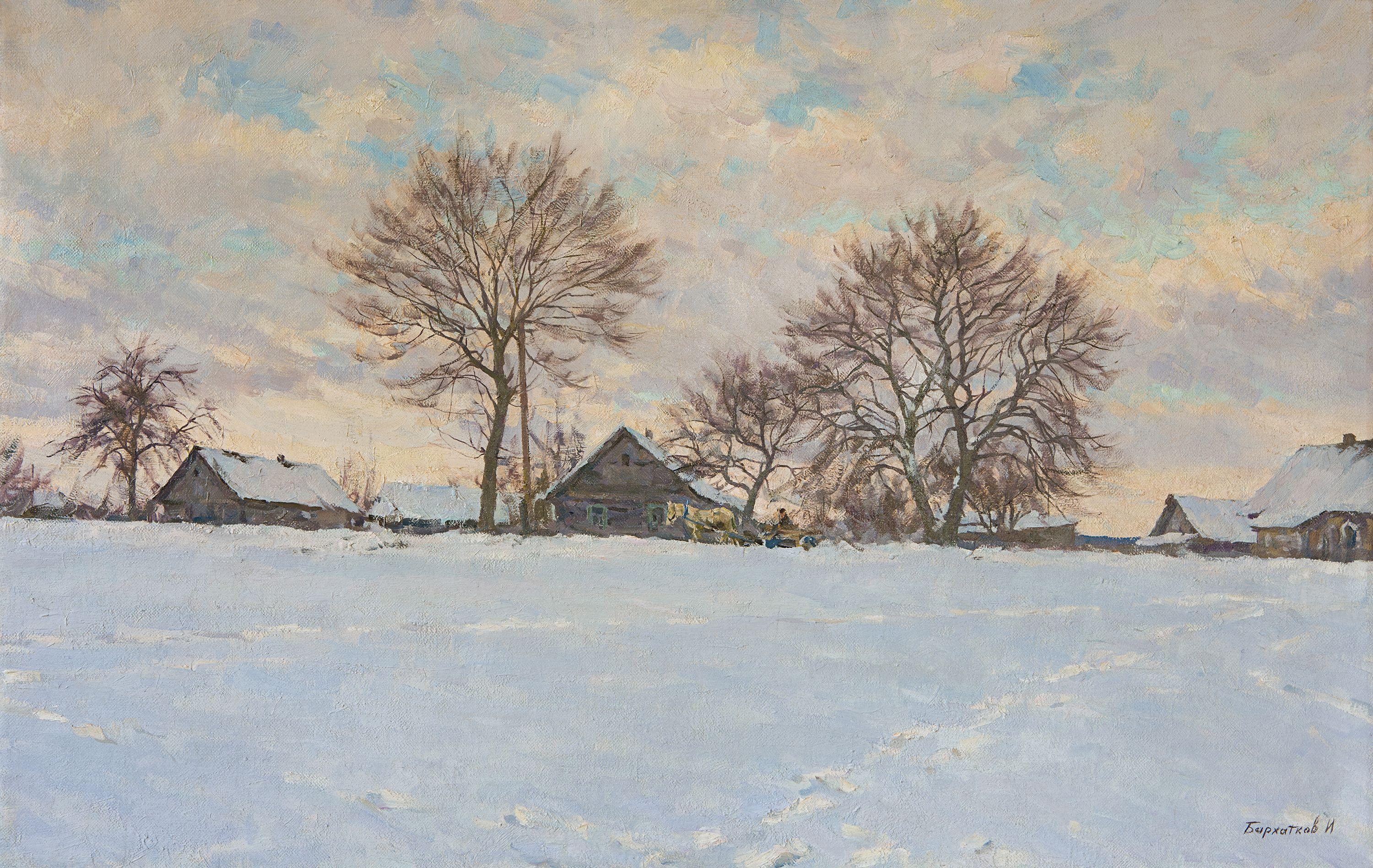 Title: Winter in the village of Khoruzhi;  Year: 2006;  Medium and support: oil on canvas;  Dimensions: h 54 cm Ã— w 85 cm Ã— d 3 cm. :: Painting :: Realism :: This piece comes with an official certificate of authenticity signed by the artist ::
