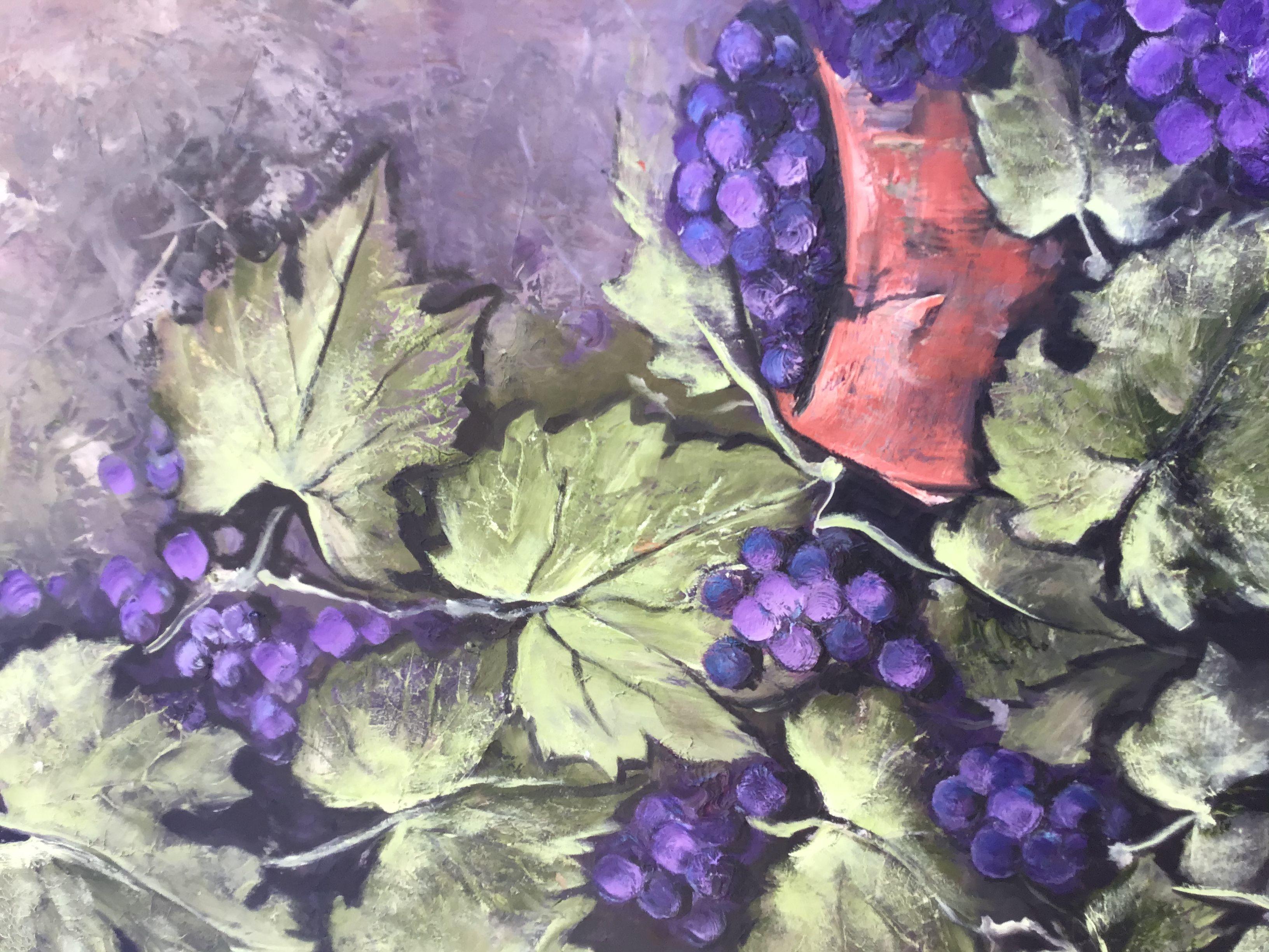 Grapes picked and ready for market.  Wine treat time. :: Painting :: Contemporary :: This piece comes with an official certificate of authenticity signed by the artist :: Ready to Hang: Yes :: Signed: Yes :: Signature Location: Bottom left front ::