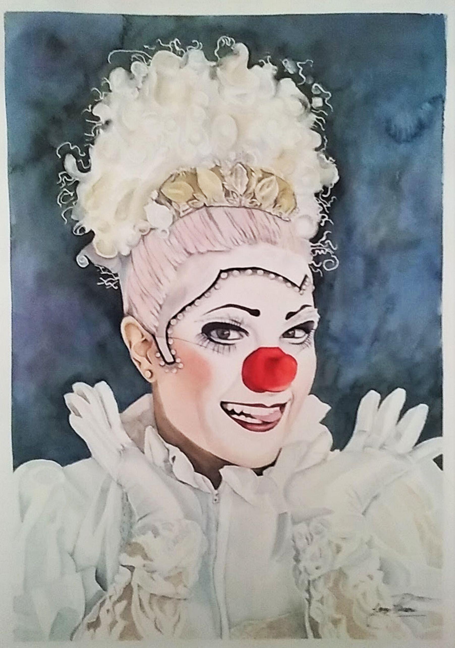 Clown, Gemälde, Aquarell auf Aquarellpapier – Art von Jane Ferrari
