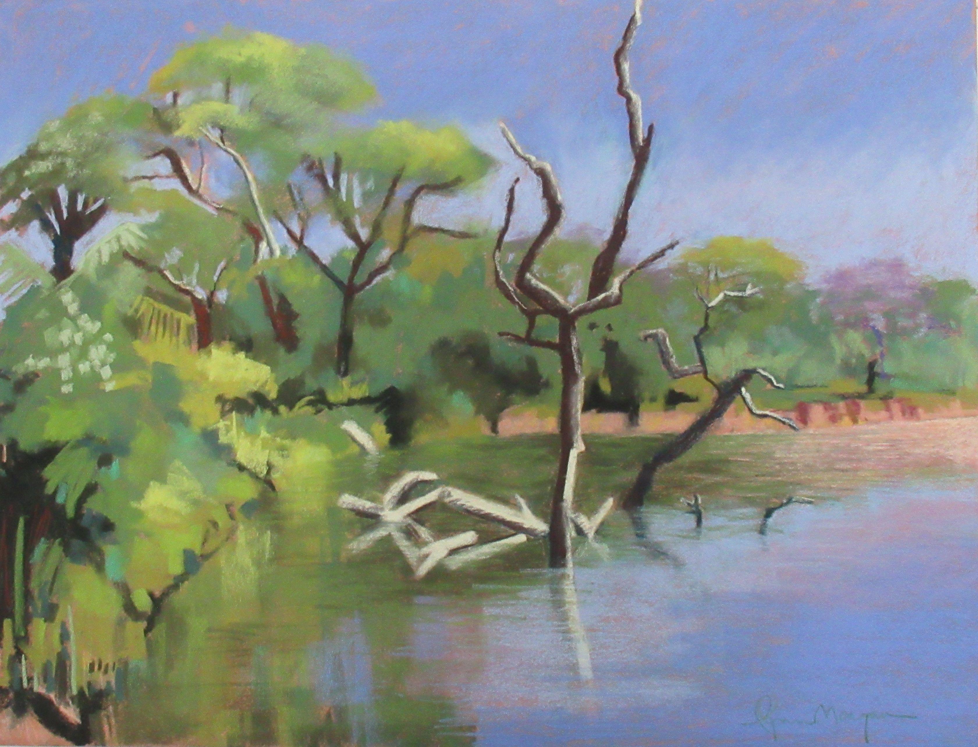 Pennarello Albero Morto, Pittura, Pastelli su carta vetrata a pastello - Painting di Lynn Morgan