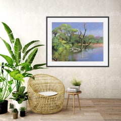 Marqueur d'arbres morts, peinture, pastels sur papier de sable pastel