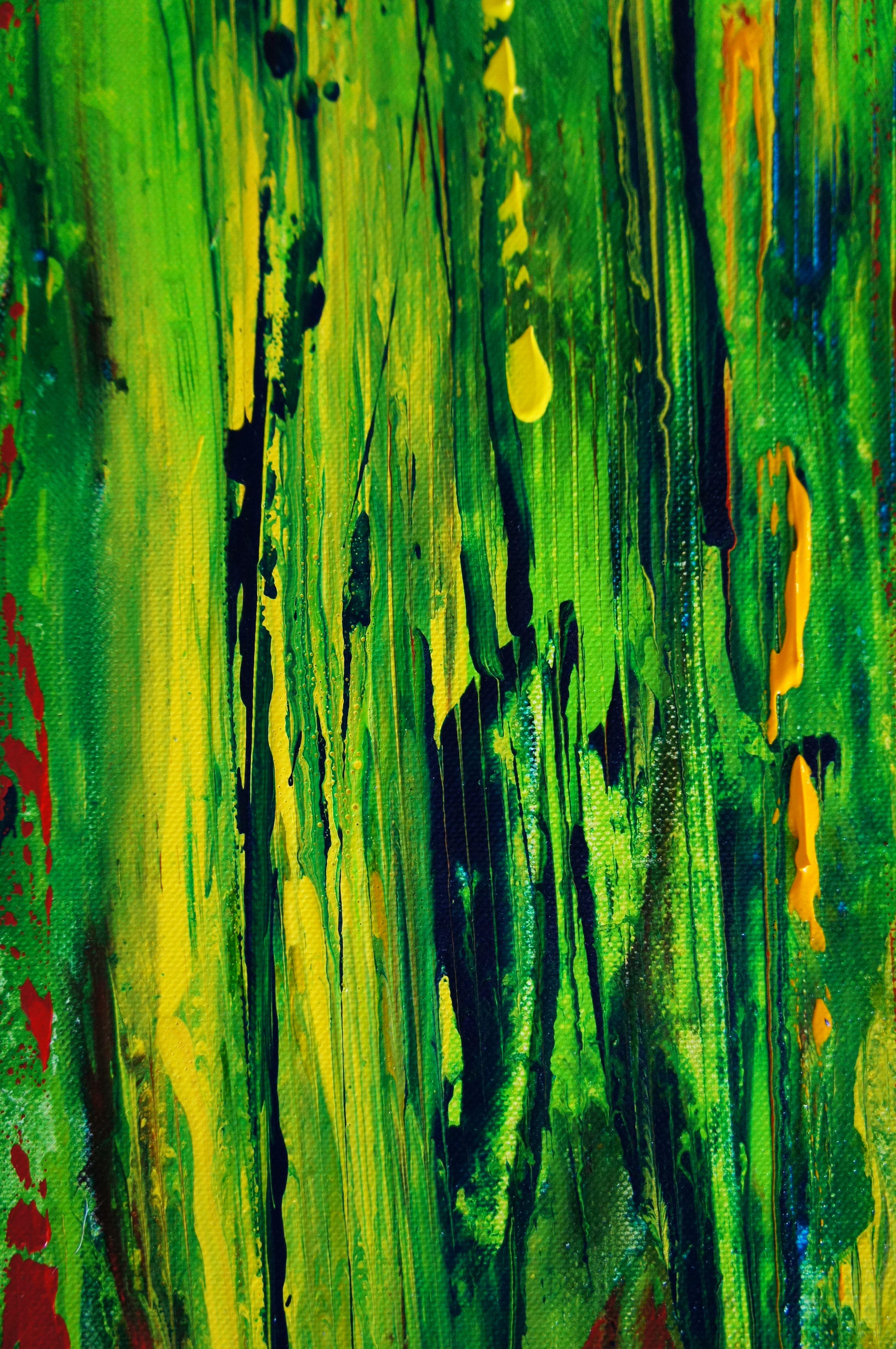 Rainbow Rain, Painting, Acrylic on Canvas - Brown Abstract Painting by Ansgar Dressler