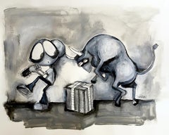 Battle with The Bull, Zeichnung, Bleistift und Tinte auf Papier