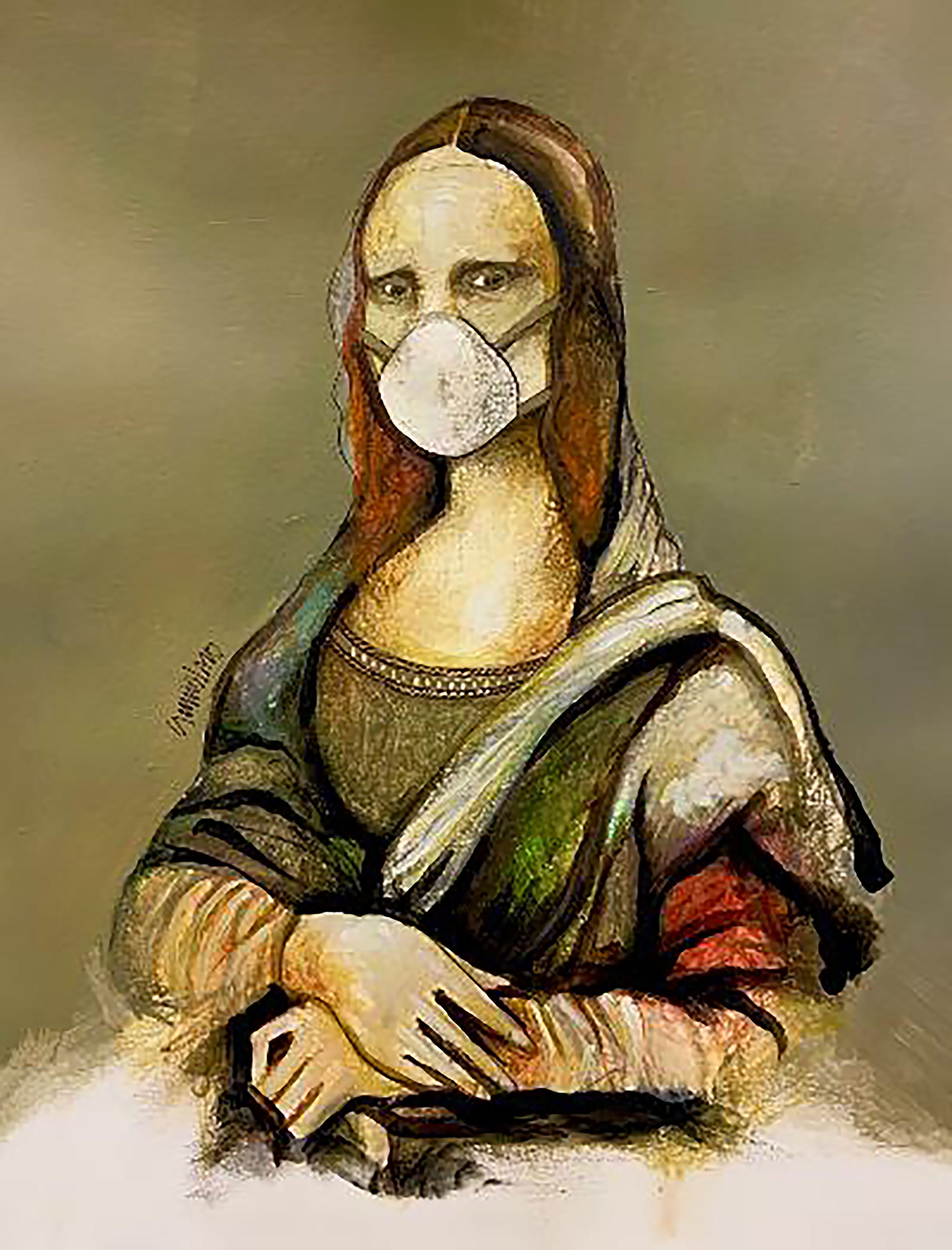 Mona Lisa, Zeichnung, Bleistift und Tinte auf Papier – Art von Sergio Lazo