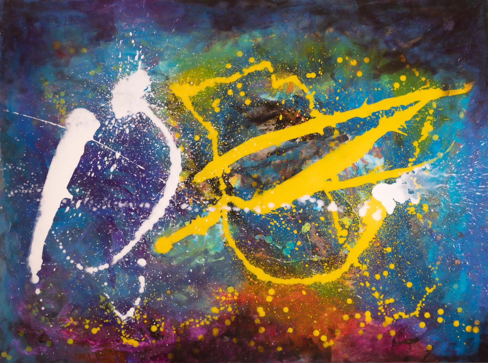 Abstract Painting di Pia & Sean Red - Intergalattico  48" x 36", Pittura, Acrilico su tela