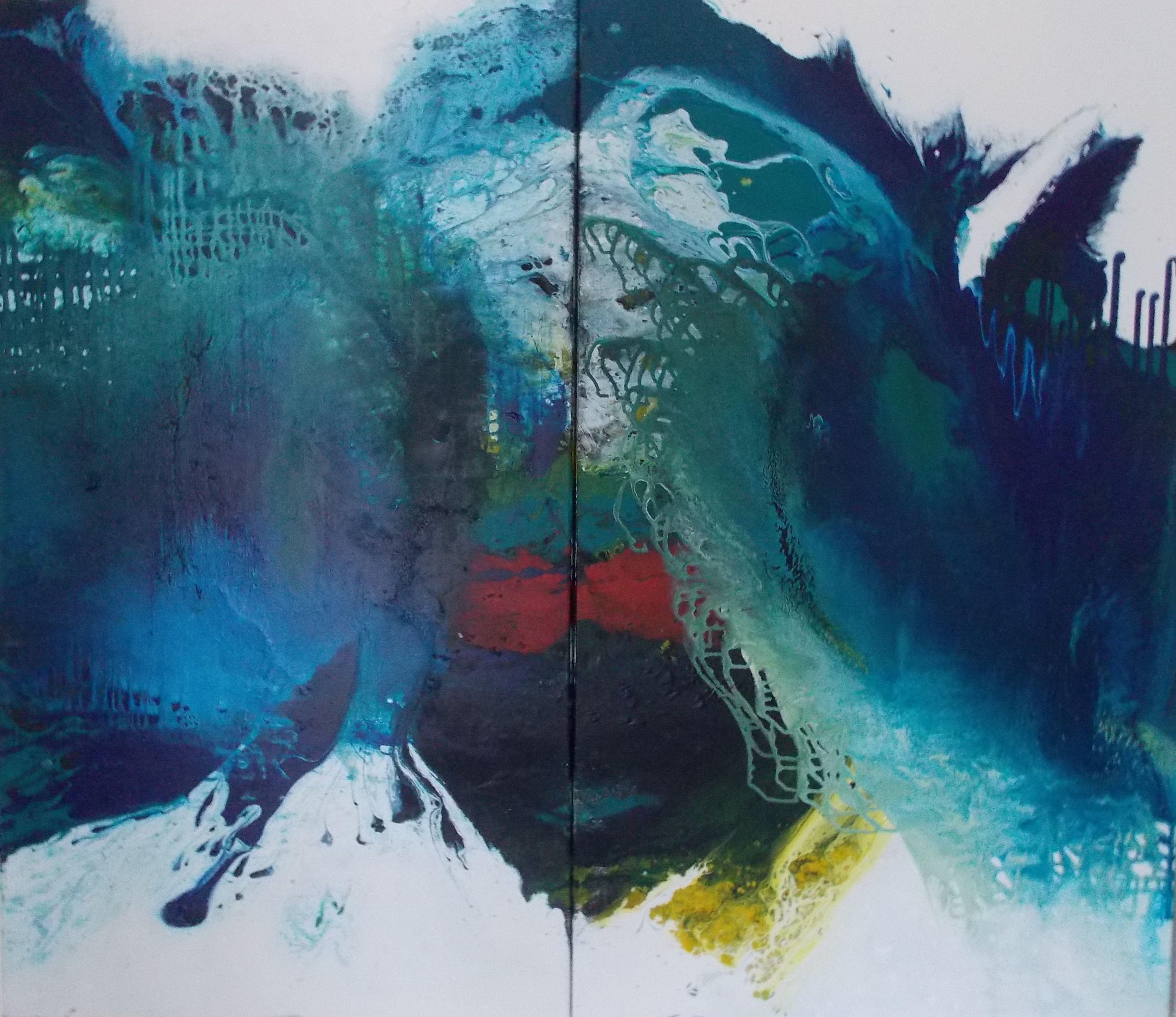 Christa Haack Abstract Painting - Blue Detection 1+2 - Dyptichon, Painting, Acrylic on Canvas