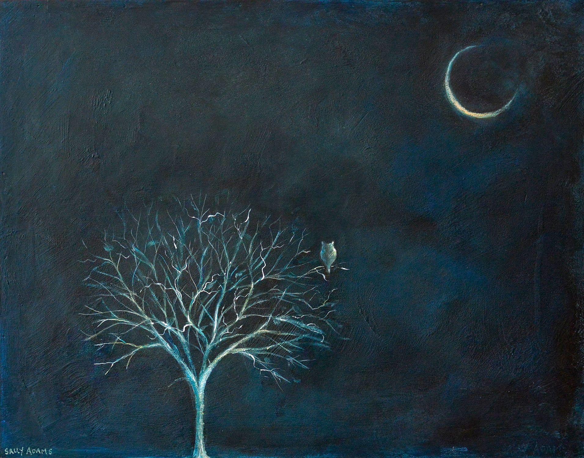 Peinture - Hibou de nuit, acrylique sur panneau de bois - Painting de Sally Adams