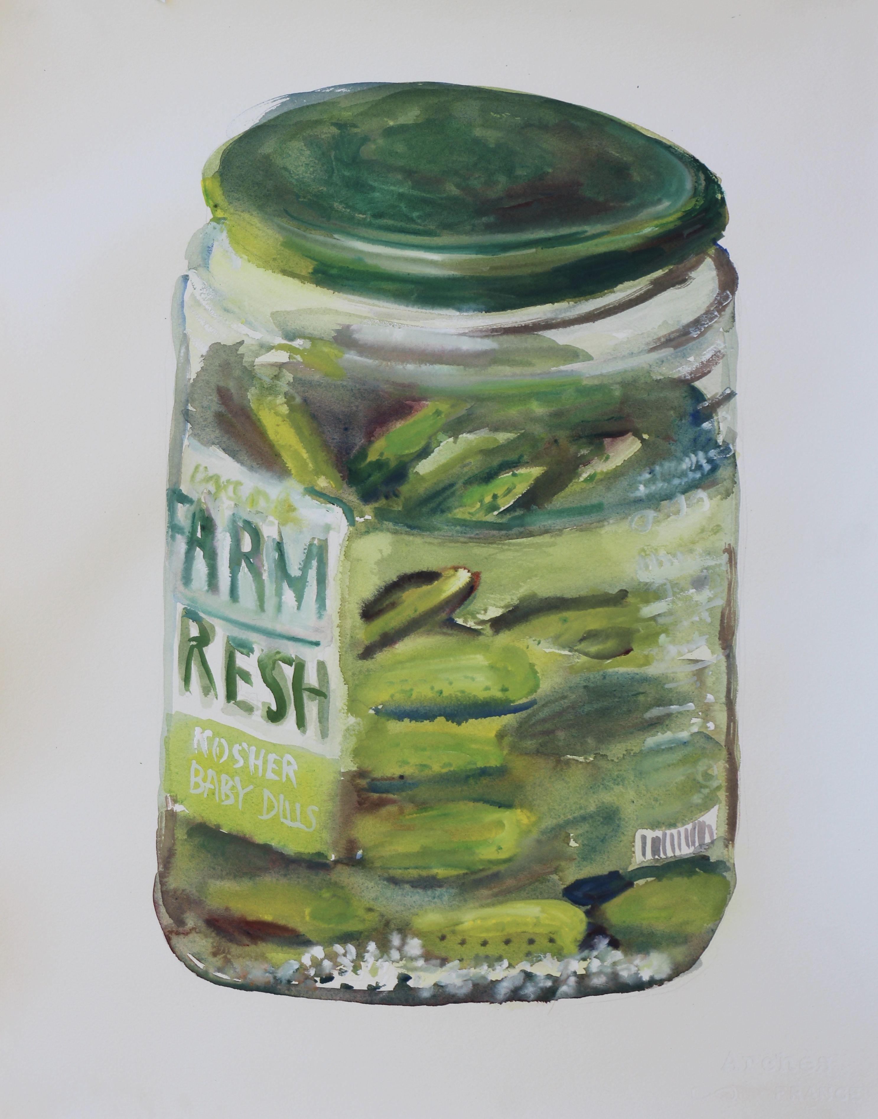 Still life of a jar of pickles, Painting, Watercolor on Watercolor Paper - Art by John Kilduff