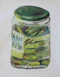 Still life of a jar of pickles, Painting, Watercolor on Watercolor Paper