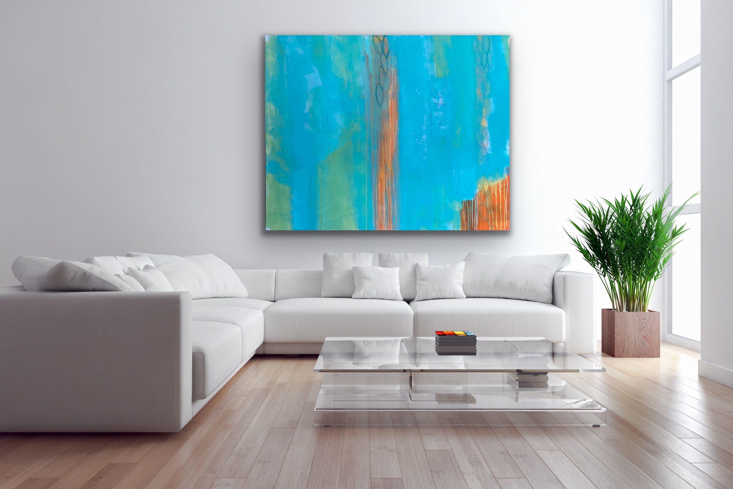 Ala Moj Al Bahr, Painting, Acrylic on Canvas - Blue Abstract Painting by Niki  Stearman 