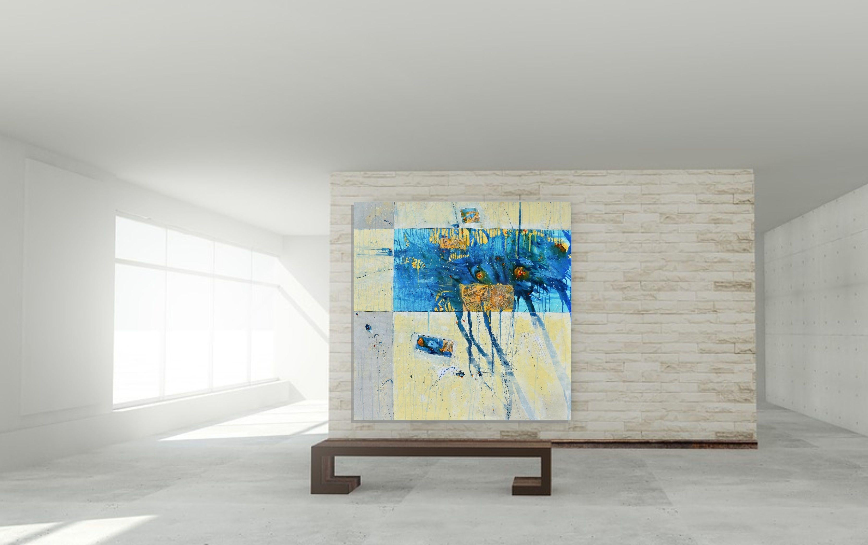 Take On The World, Gemälde, Öl auf Leinwand (Grau), Abstract Painting, von Cynthia  Ligeros