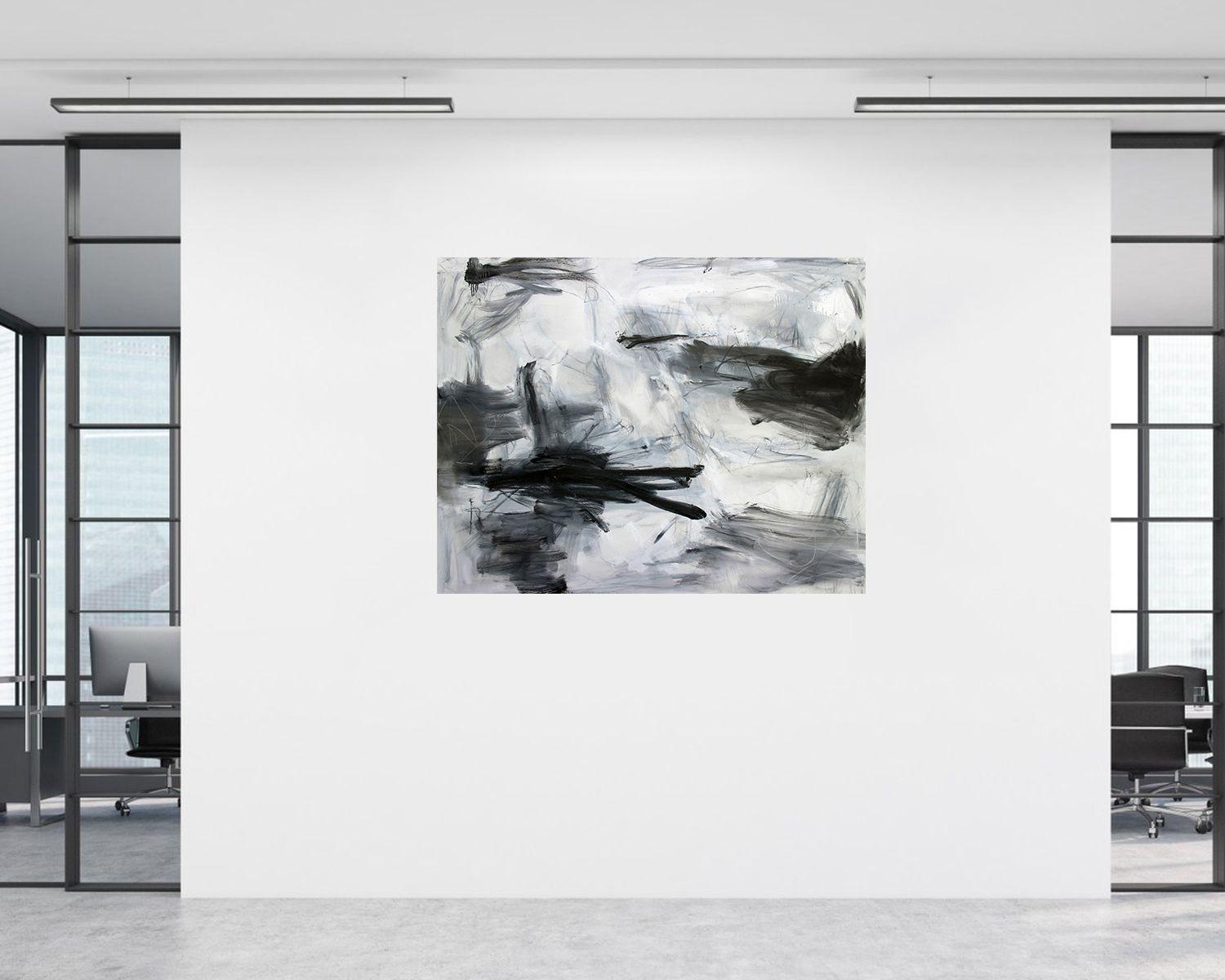 Volare in alto, Pittura, Olio su tela - Abstract Painting Grigio di Trixie Pitts