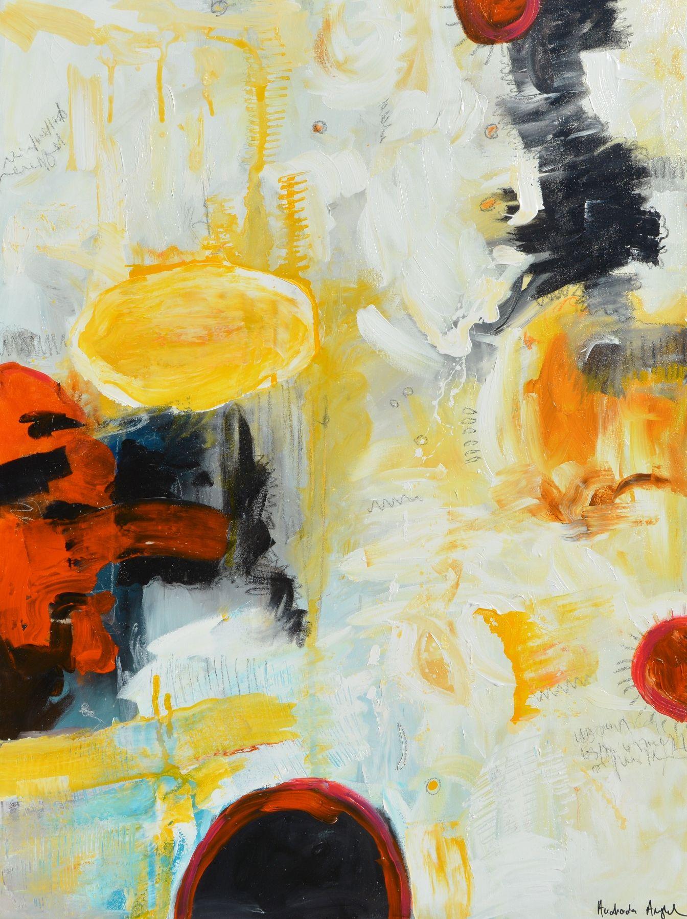 Abstract Painting di Andrada Anghel - Sunshine Lemon - bambino interiore che gioca in riva al mare, Pittura, Acrilico su tela