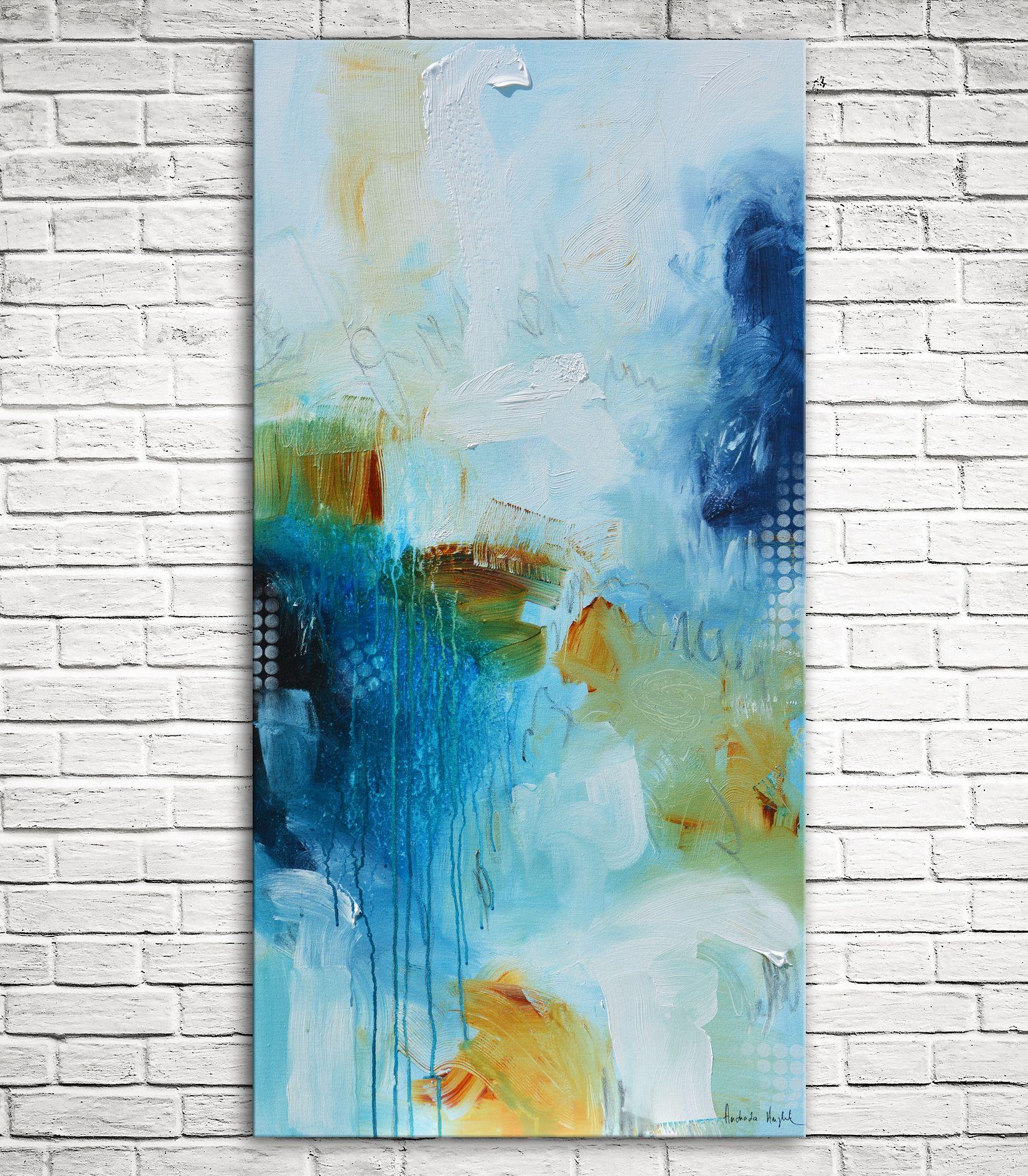 Blue skies, fluffy white clouds, a deep blue sea and long gentle ocean swells. Let your imagination run wild until you find your sunny shore.  - Title: Trade winds II  - Medium: Mixed media  - Support: stretched canvas, ready to hang, black painted