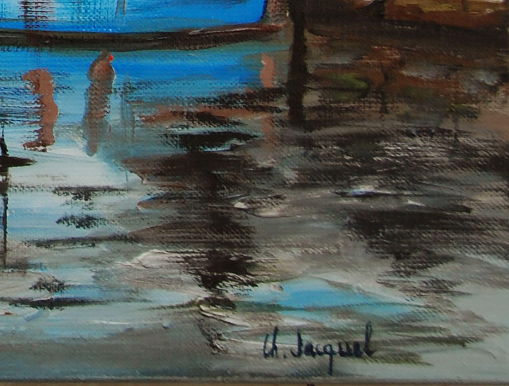 Huile originale provenant d'un port de pêche en France. Pornique, peinture, huile sur toile - Contemporain Painting par Christine Jacquel