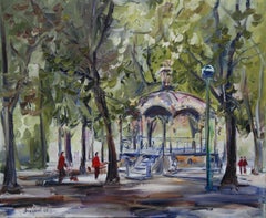 Oil painting of a bandstand in a public park, Painting, Oil on Canvas