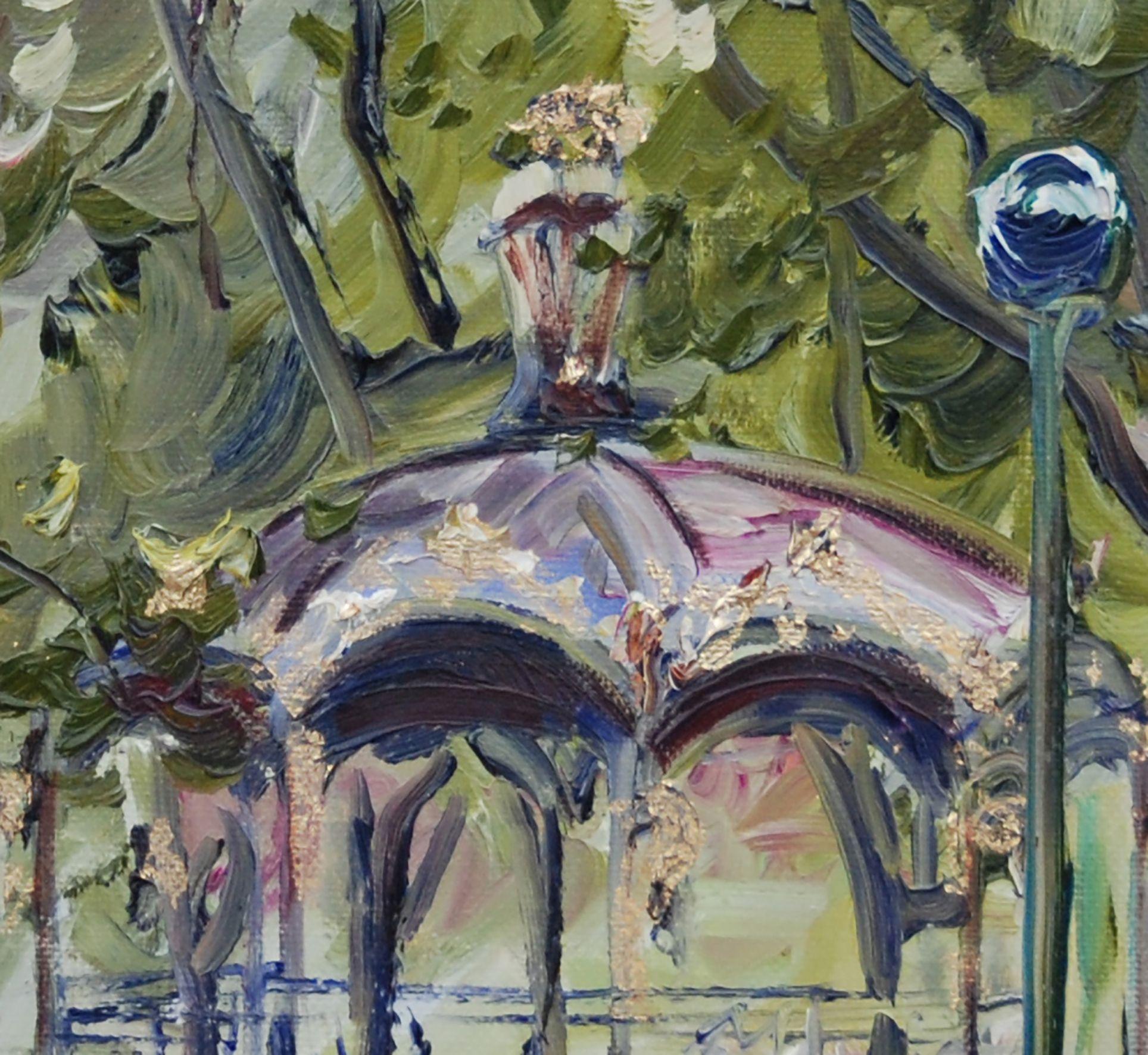 Oil painting of a bandstand in a public park, Painting, Oil on Canvas For Sale 2