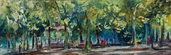Outdoor oil of a public garden in France, Painting, Oil on Canvas