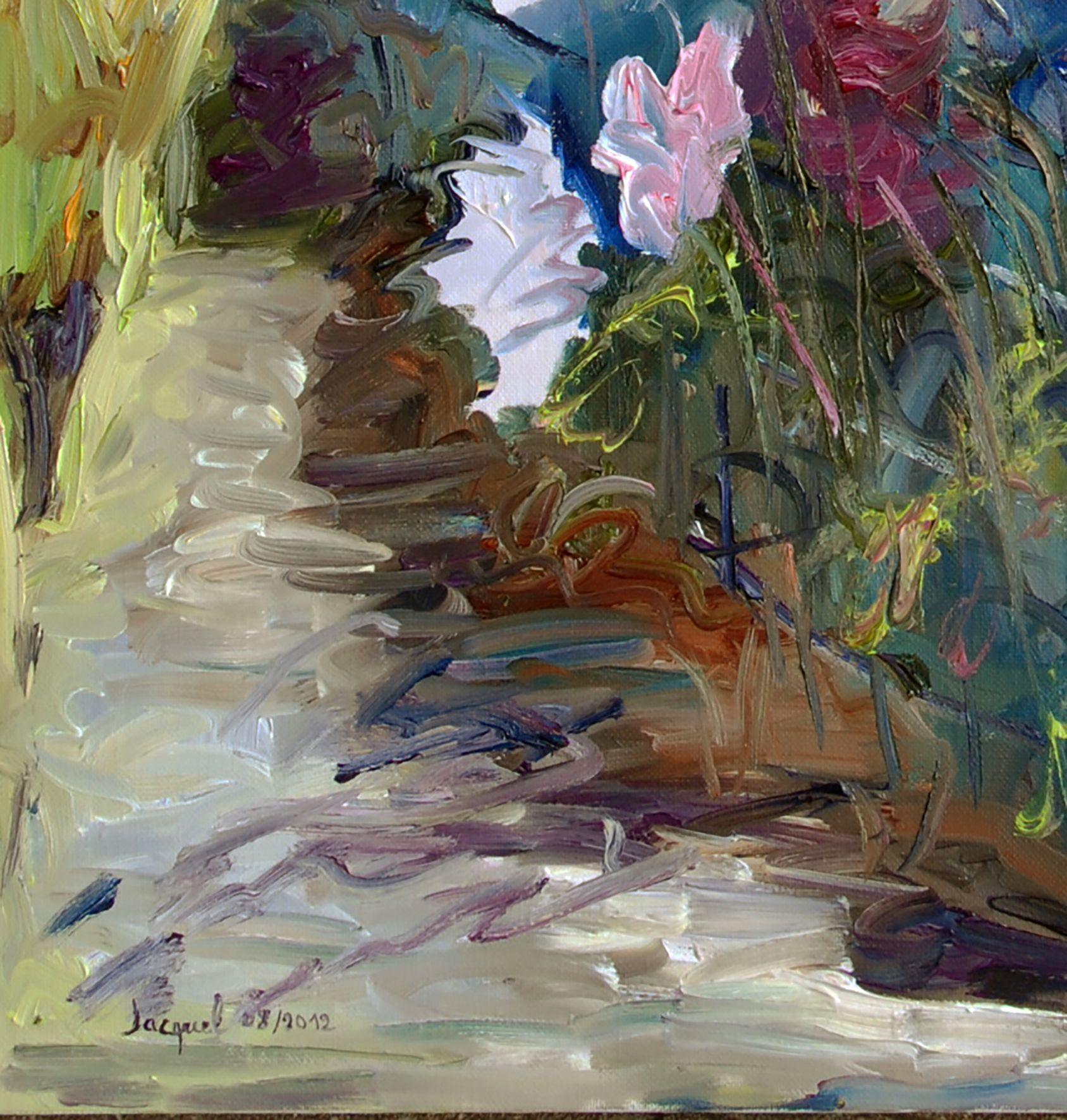 Quadro ad olio originale con fiori viola e rosa, Pittura, Olio su tela - Painting Impressionismo di Christine Jacquel