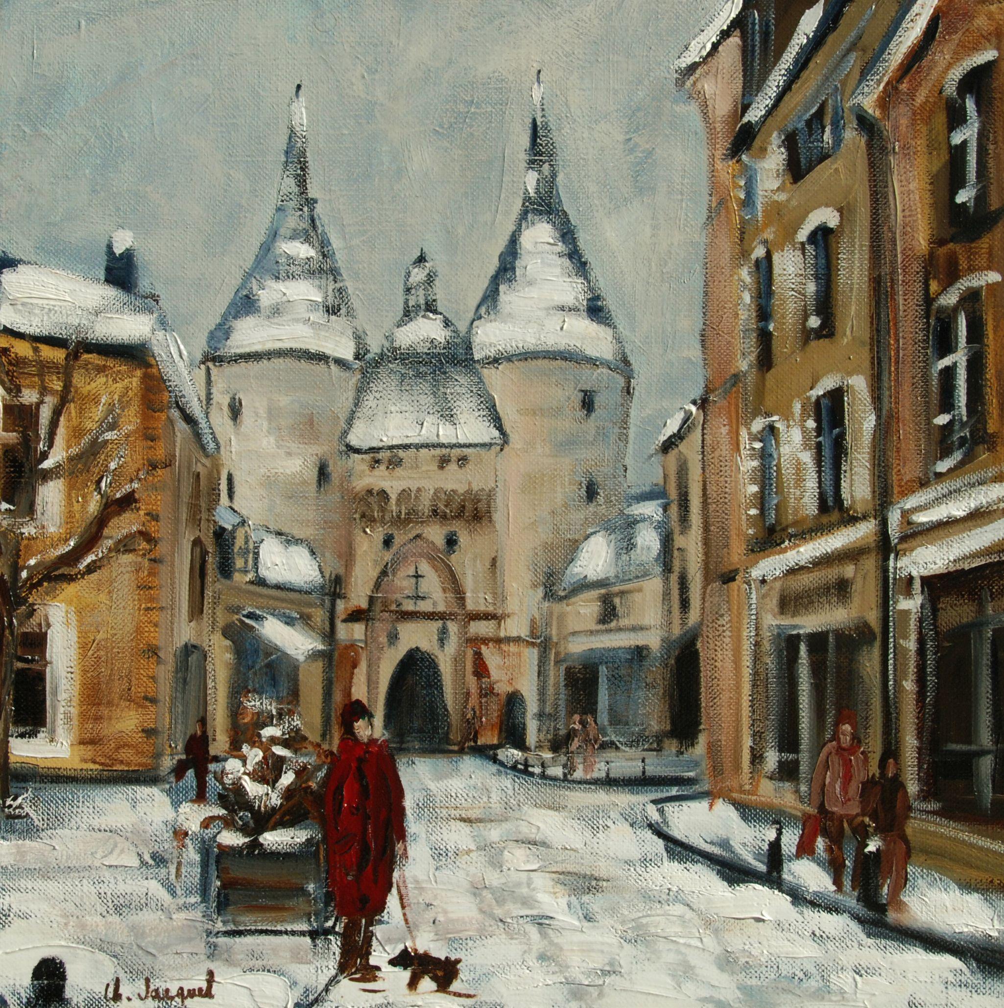 Peinture à l'huile - Porte de la Craffe Nancy, huile sur toile - Painting de Christine Jacquel