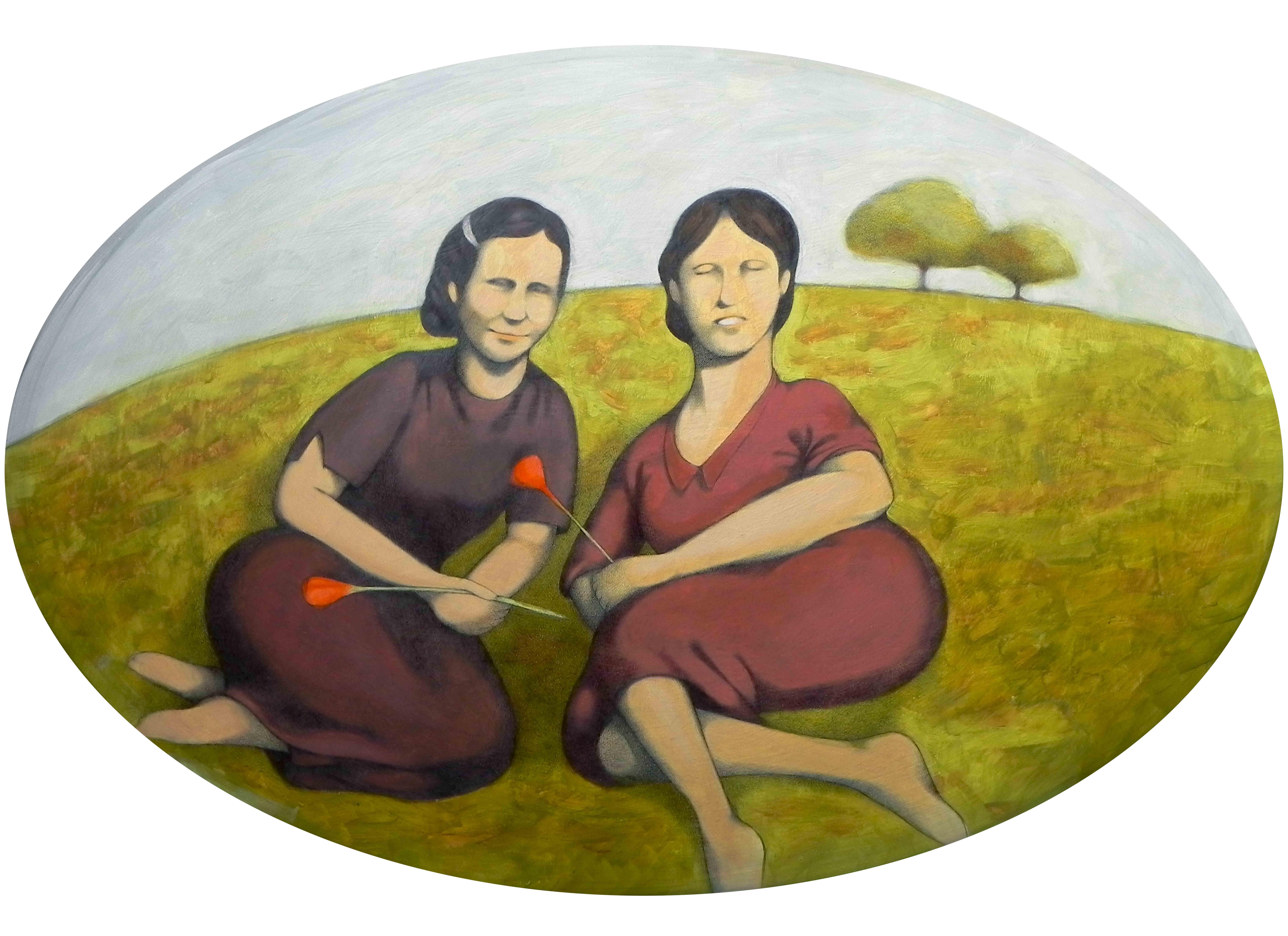 Ida und Erminia auf den Feldern, Gemälde, Öl auf Papier