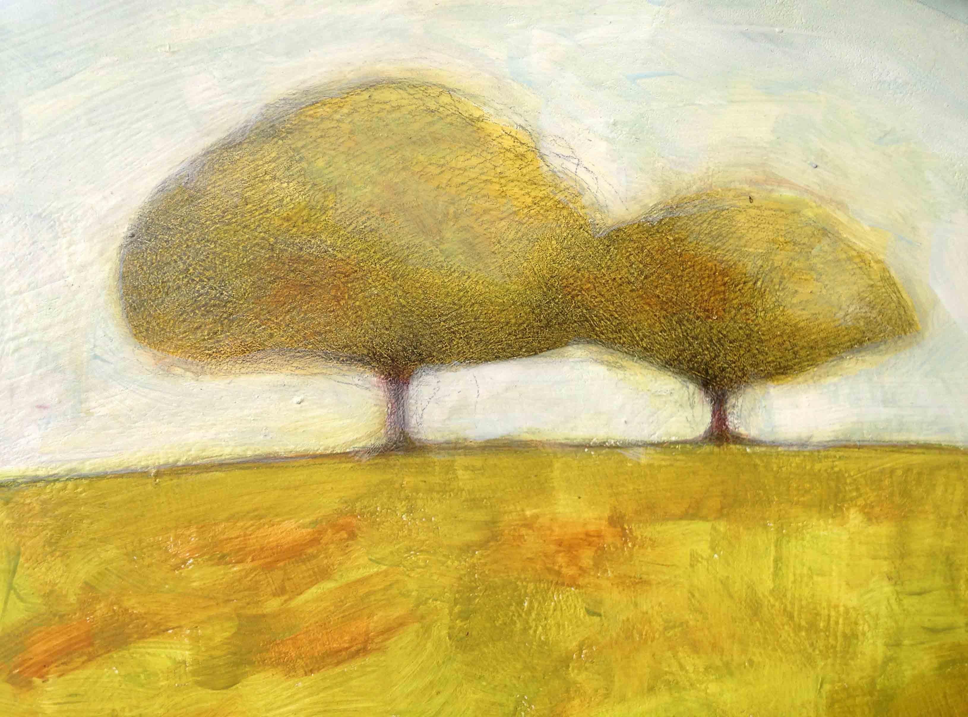 Ida and Erminia in the fields, Painting, Oil on Paper For Sale 2