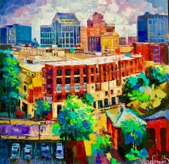 Greenville view from Up on the roof restaurant, Painting, Oil on Canvas