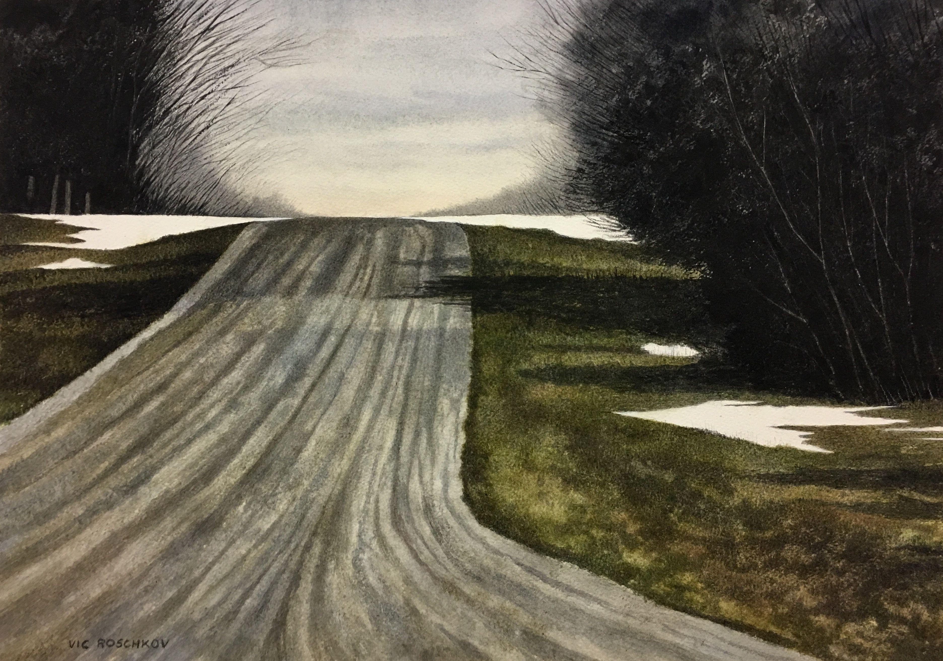 Over the Hill, Painting, Watercolor on Watercolor Paper - Art by Victor Roschkov